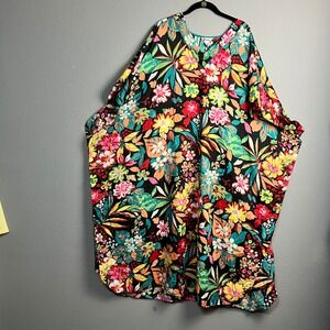 Winlan One Size Fits Most Tropical Floral Print Oversized Cover Up Kaftan Tunic